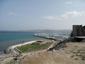 View from Kasbah to Bay of Tangier and ferry terminal