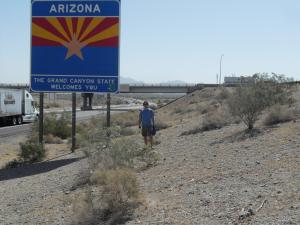 Me crossing Arizona border on bike